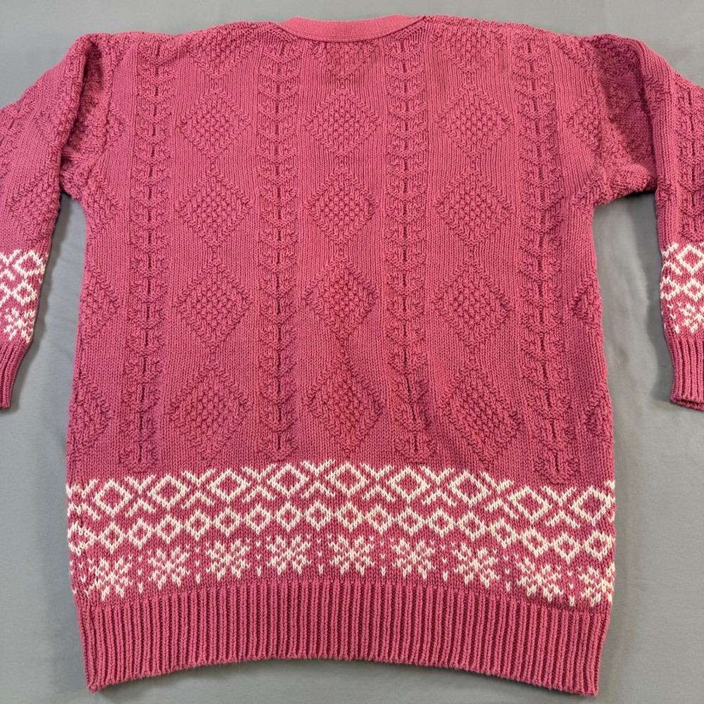 Woolrich Woman Vintage Pink Fair Isle Cotton Cardigan Sweater Made in USA Medium - Picture 14 of 16